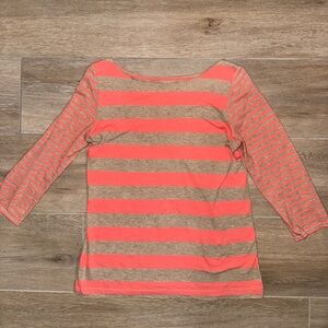 Women’s Ann Taylor’s Loft 3/4 sleeve orange/tan striped top size medium
